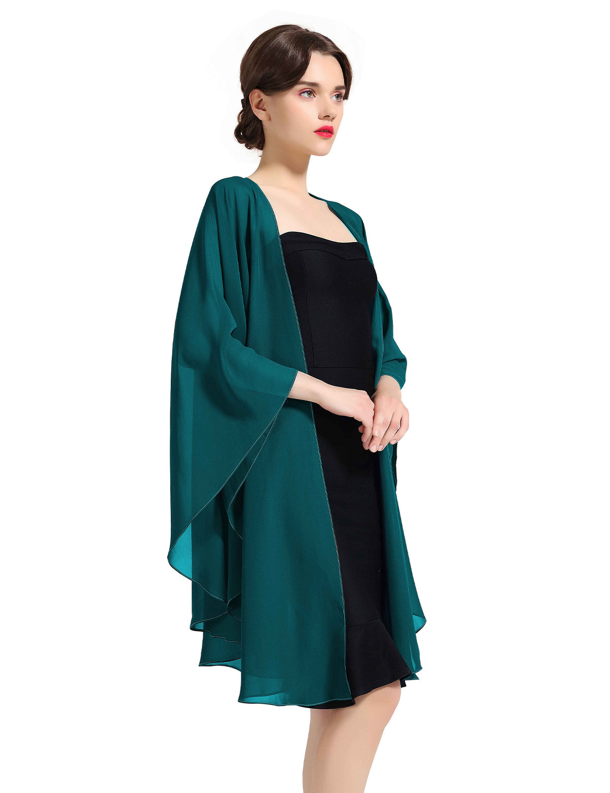 Elegant chiffon wedding shawl displayed on model, perfect bridal evening scarf wrap for weddings