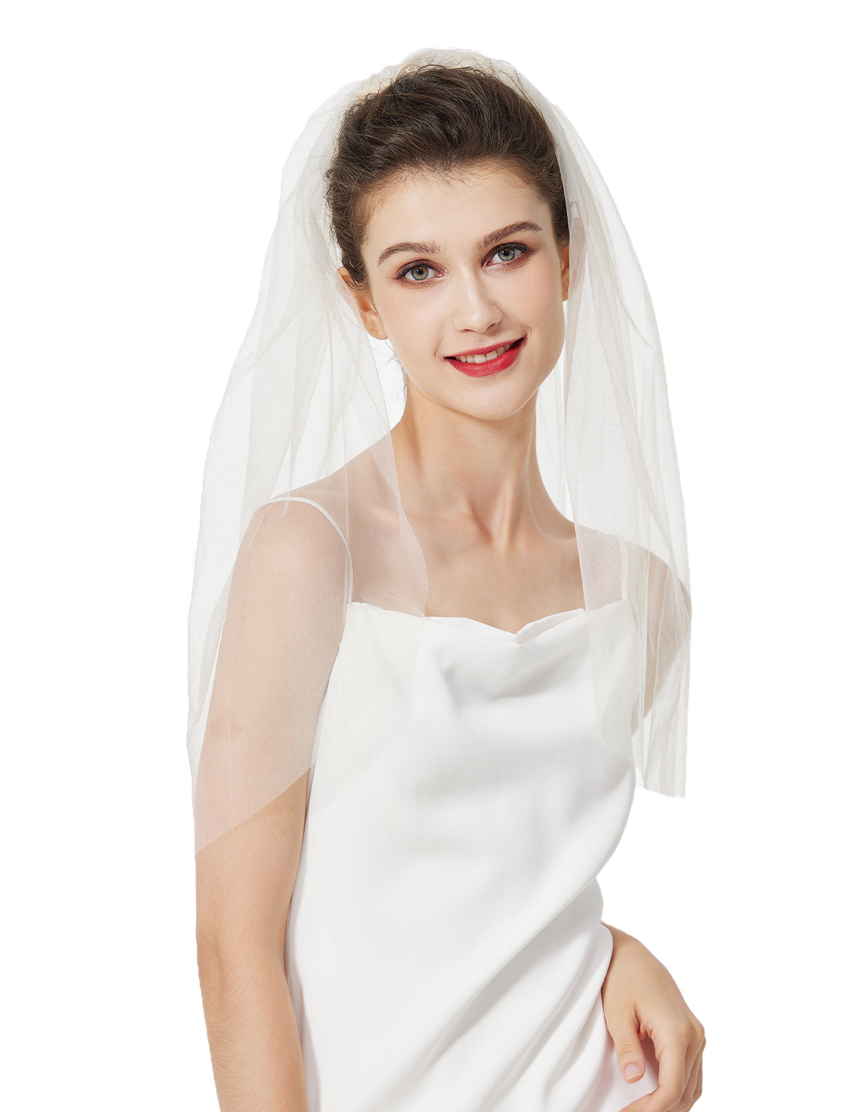 single tier wedding veil made from soft Italian tulle with cut edge finish