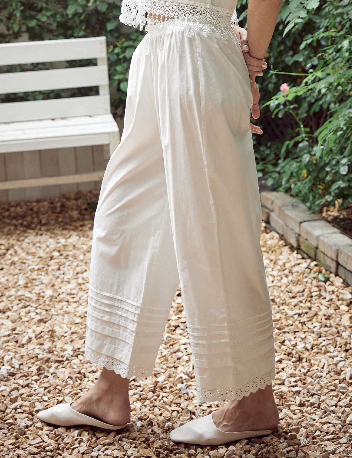 Victorian cotton lace trim bloomers pettipants in white - side view