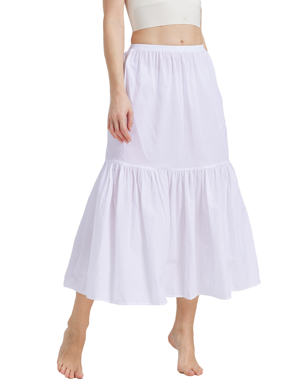 Elegant ivory white vintage cotton half slip tea skirt extender with elastic waistband