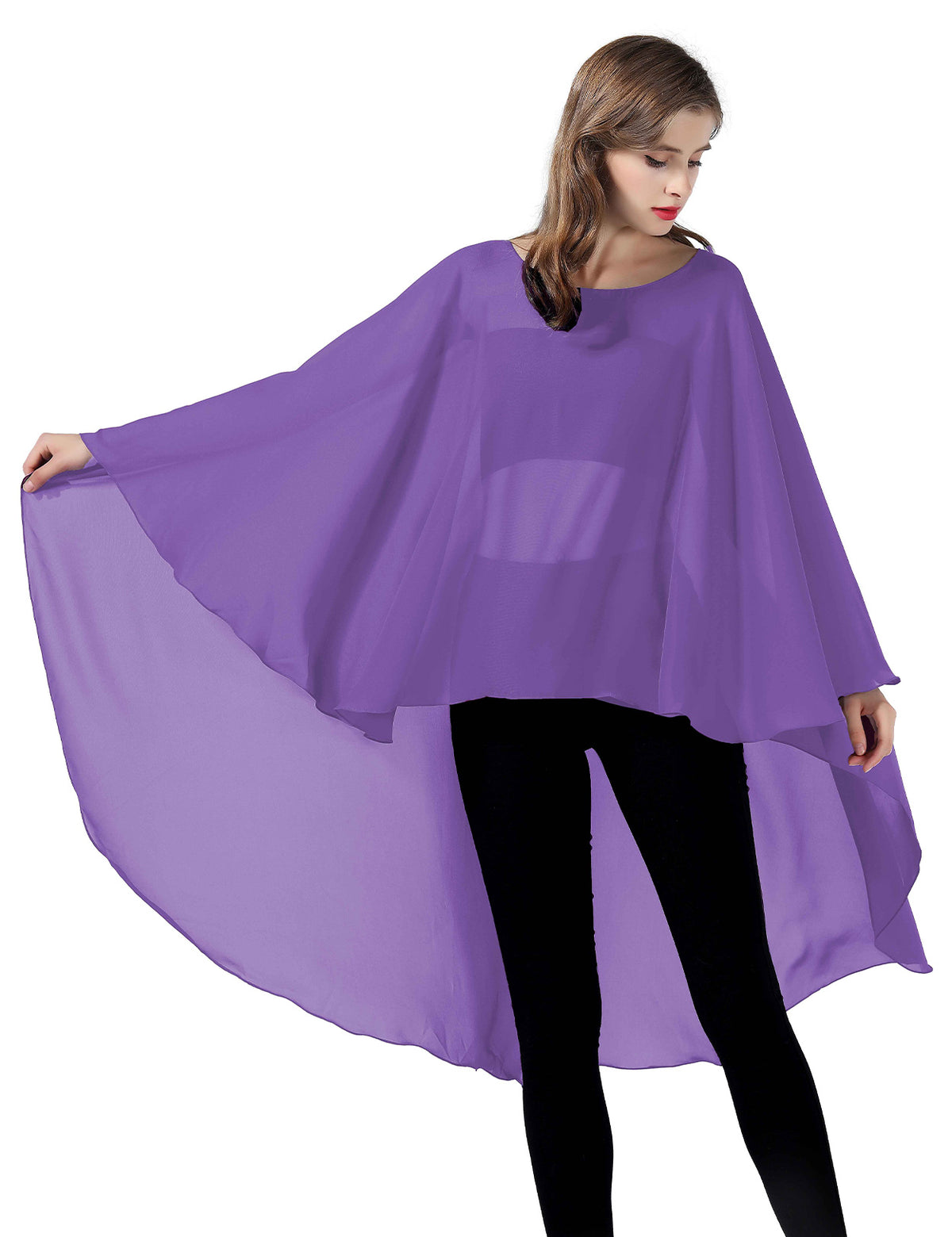 chiffon high-low bridal cape shawl showing elegant draping and flowing design