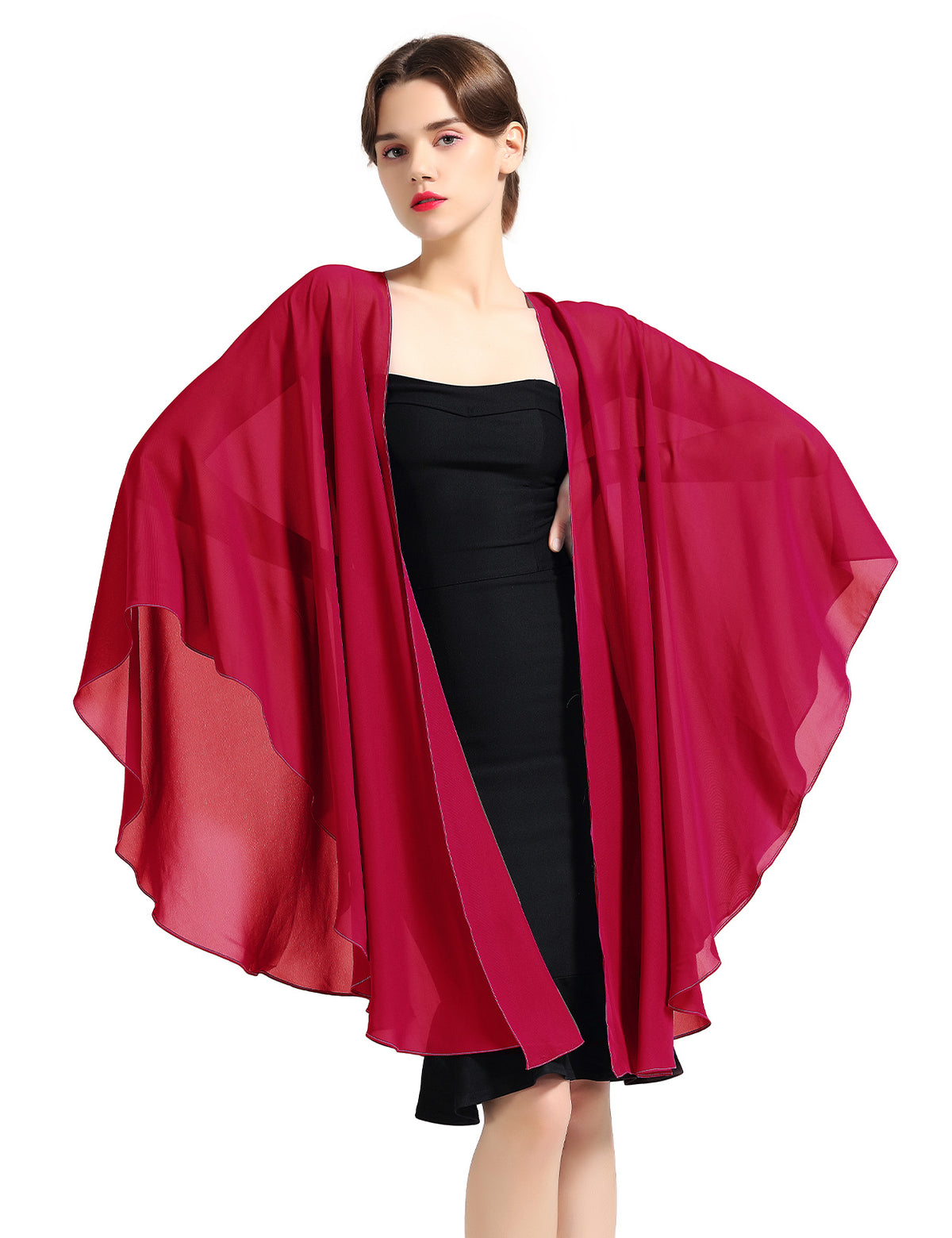 Elegant chiffon wedding shawl displayed on model, perfect bridal evening scarf wrap for weddings