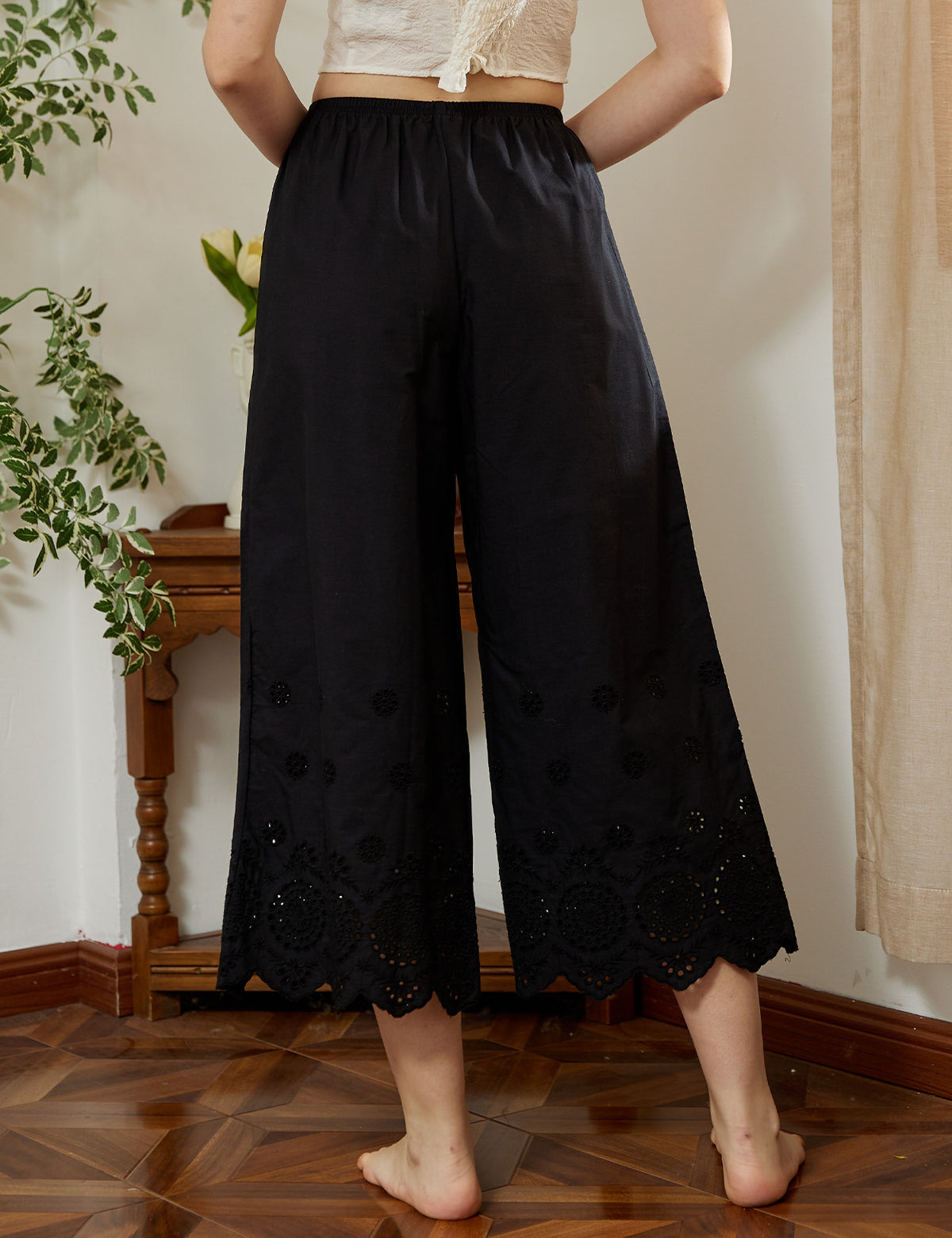 Back view of vintage cotton pettipants showing soft fabric texture and comfortable fit