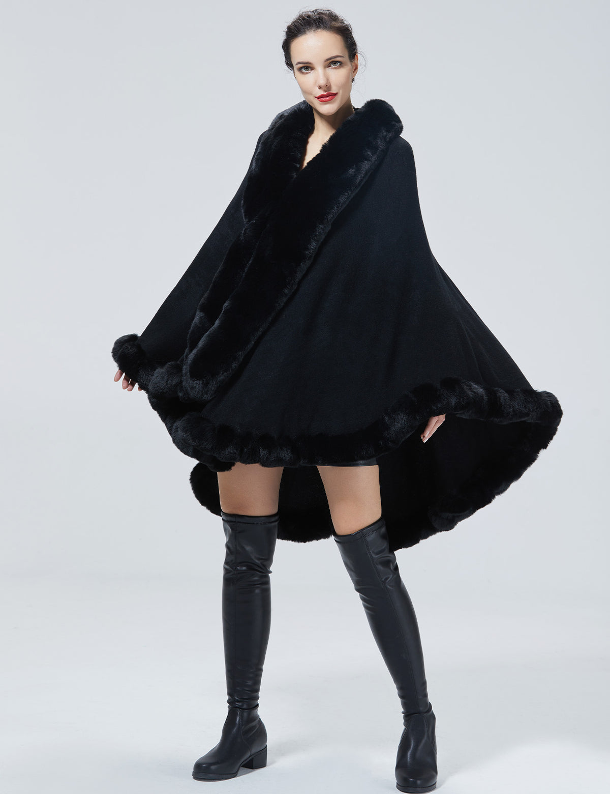 Luxury faux fur knit cape coat for autumn winter weddings