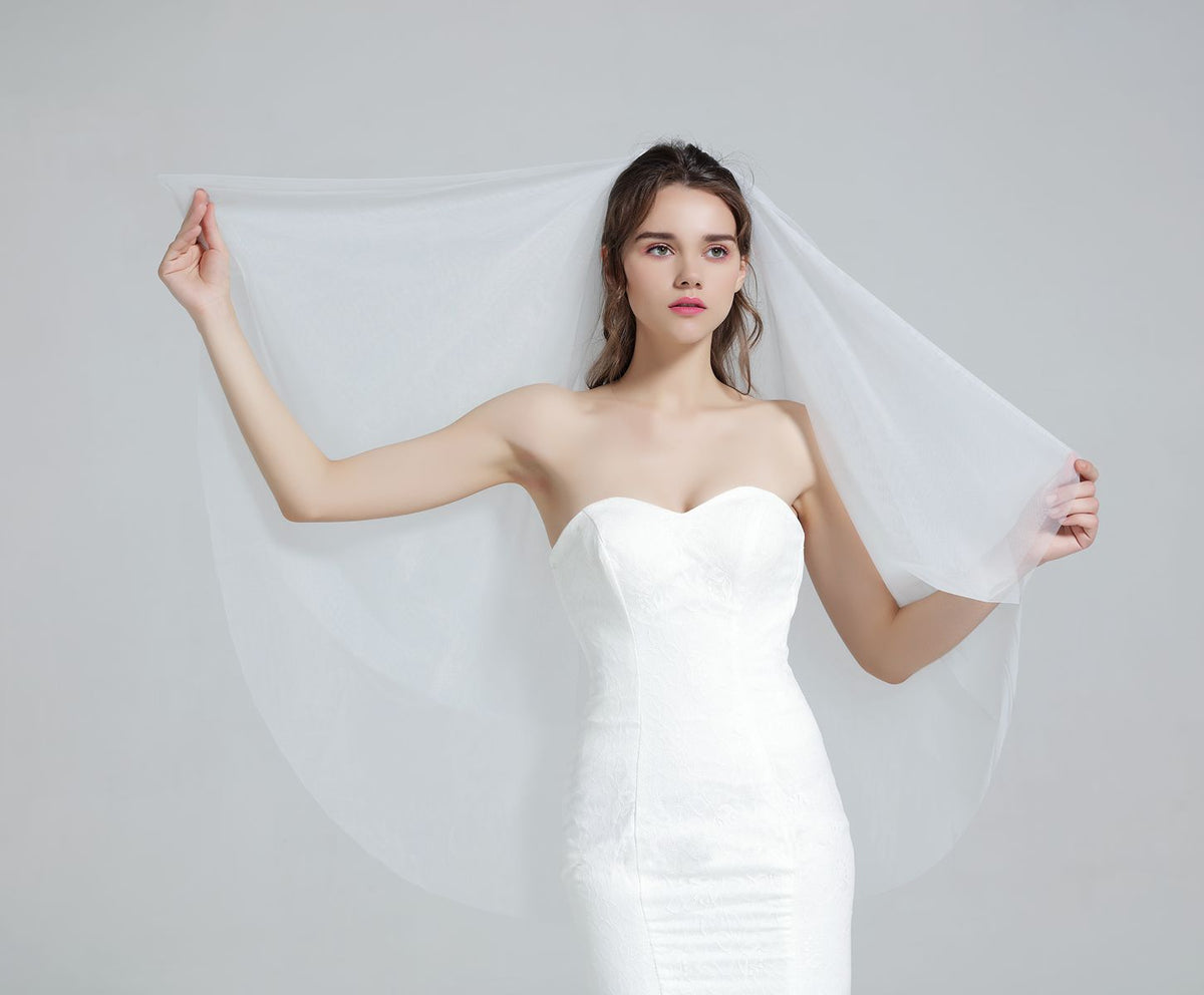 Wedding Bridal Veil with Comb 2 Tier Cut Edge Elbow Length 28" White Ivory-V26.73