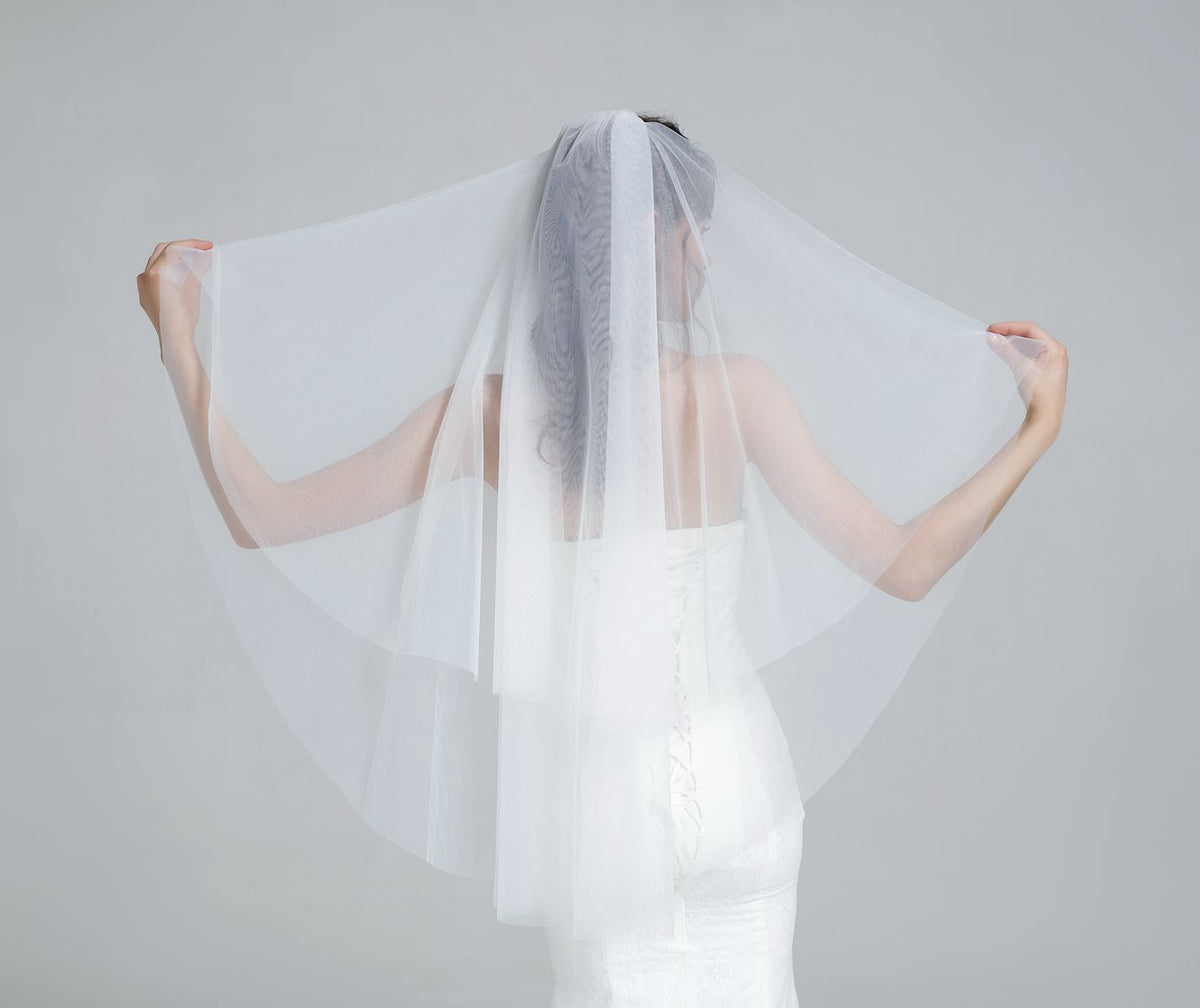 Wedding Bridal Veil with Comb 2 Tier Cut Edge Elbow Length 28" White Ivory-V26.73