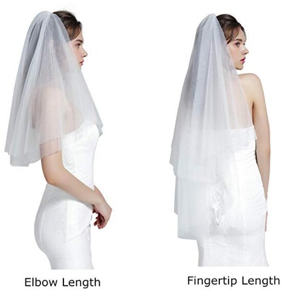 Wedding Bridal Veil with Comb 2 Tier Cut Edge Elbow Length 28" White Ivory-V26.73