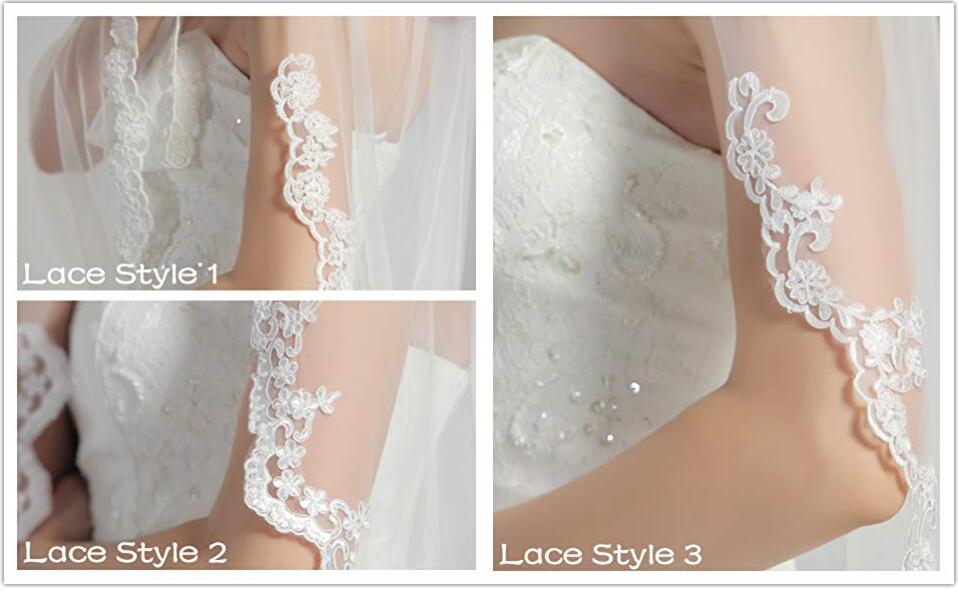Wedding Bridal Veil with Comb 1 Tier Lace Applique Edge Fingertip Length 41"-V84