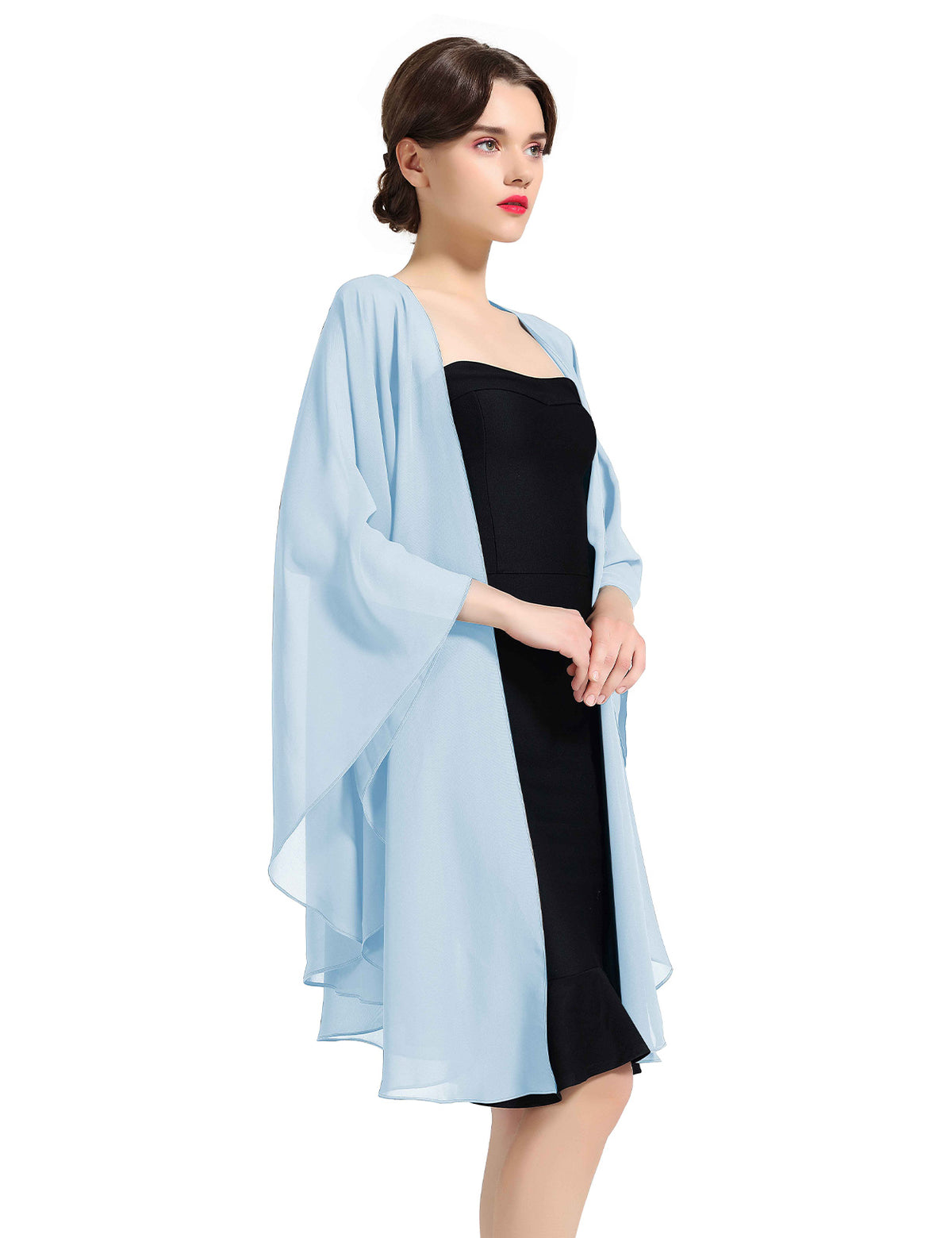 Elegant chiffon wedding shawl displayed on model, perfect bridal evening scarf wrap for weddings