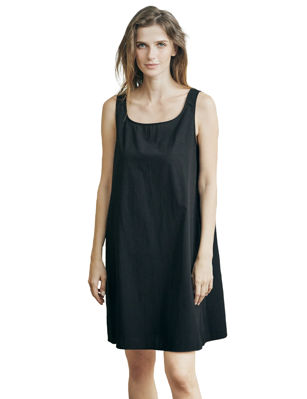 100% cotton full slip with wide straps in black, comfortable underdress and nightwear for woman