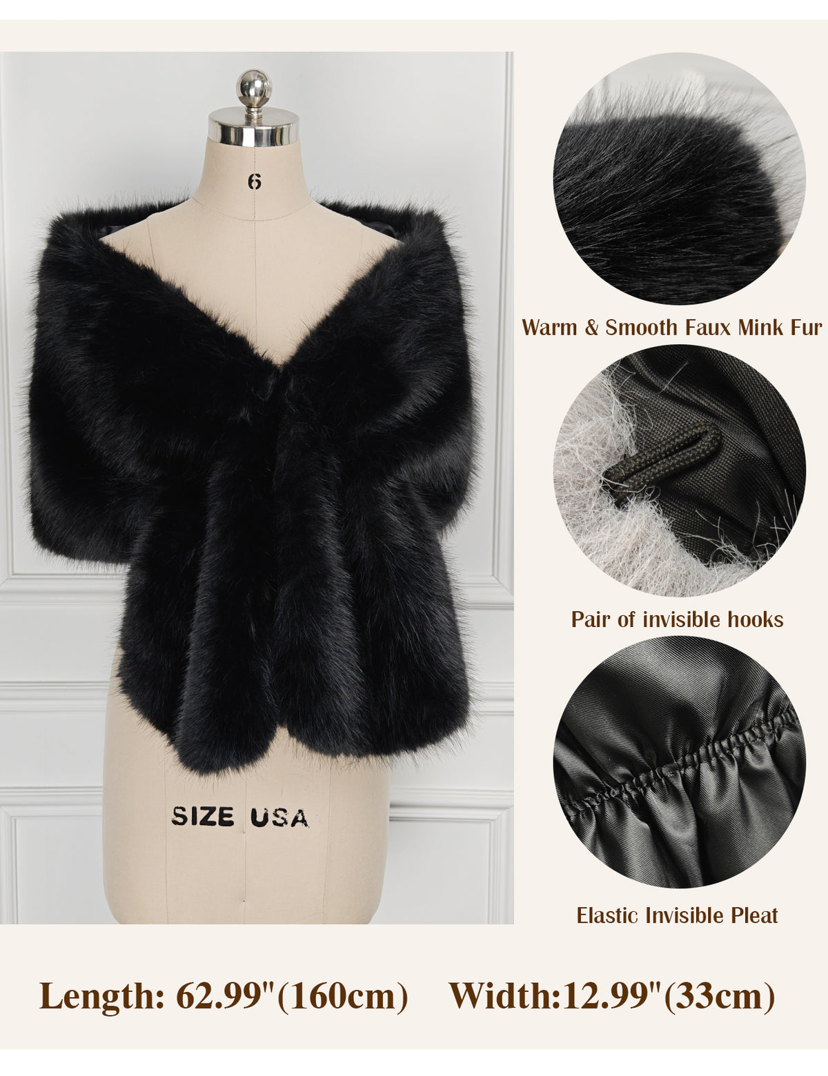 Elegant faux fur bridal shawl and wedding wrap for winter ceremonies