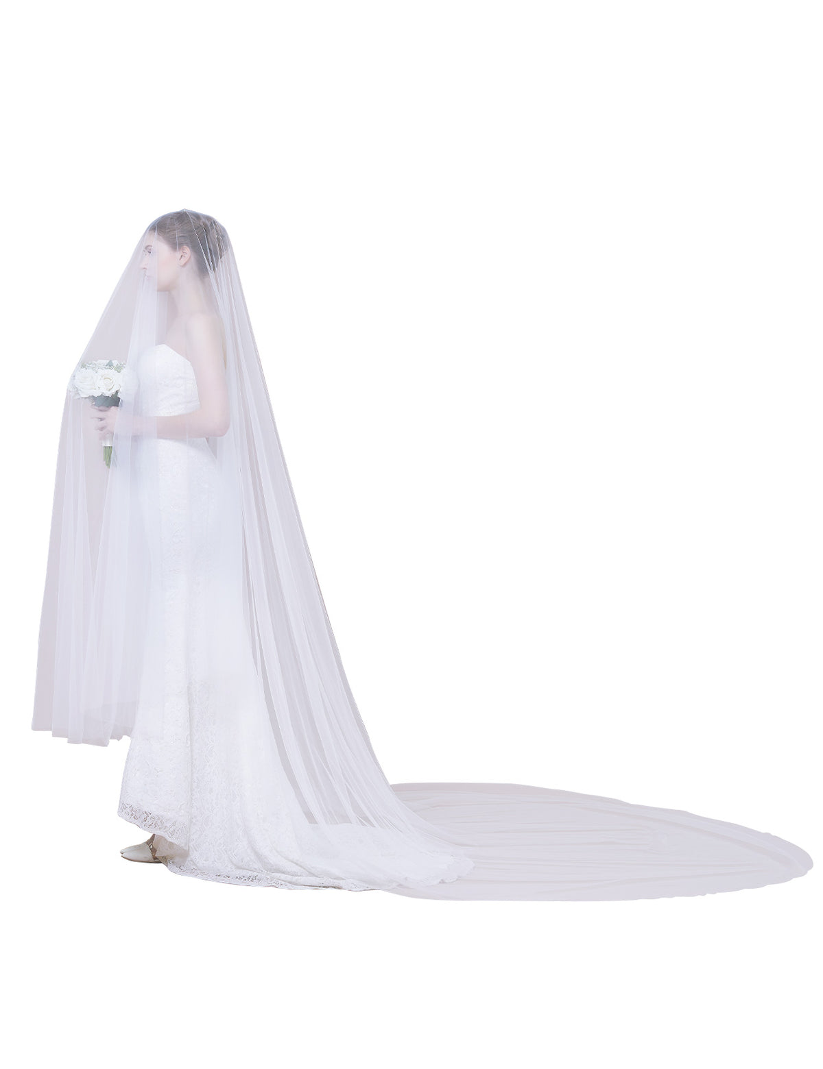 Cathedral length wedding veil with long blusher, elegant simple bridal accessory