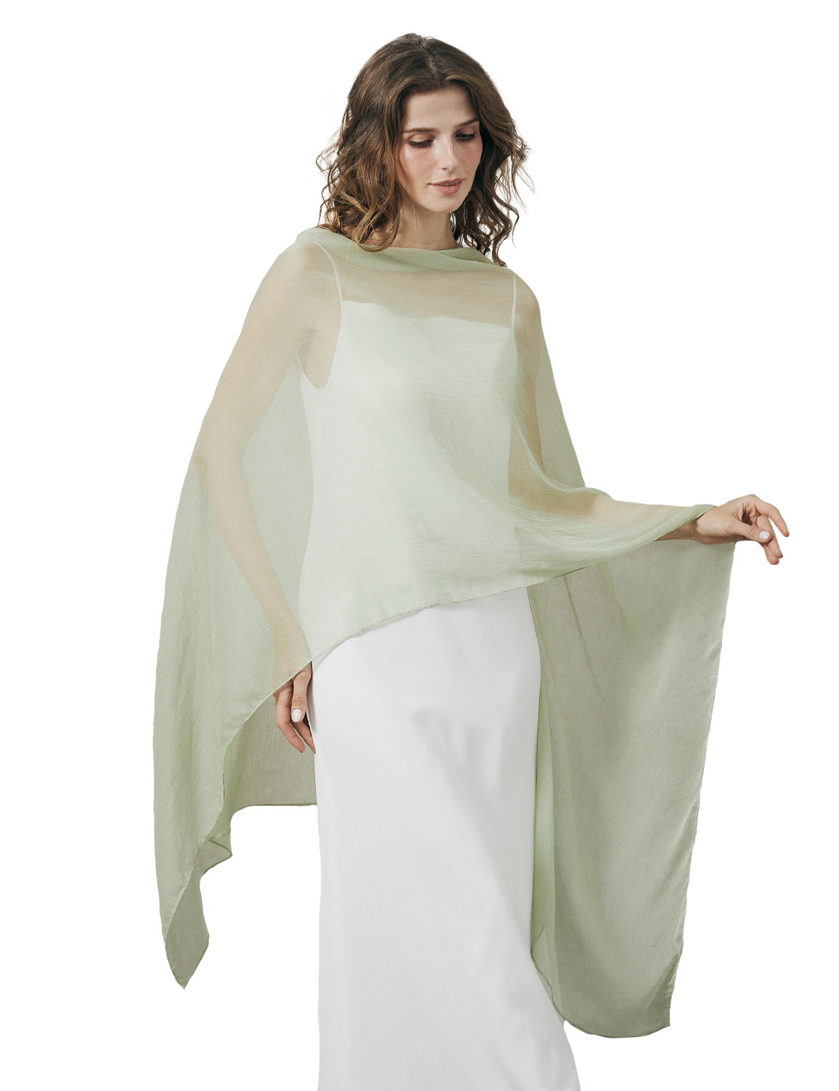 Lightweight sheer bridesmaid shawl in elegant draping style for wedding ceremonies