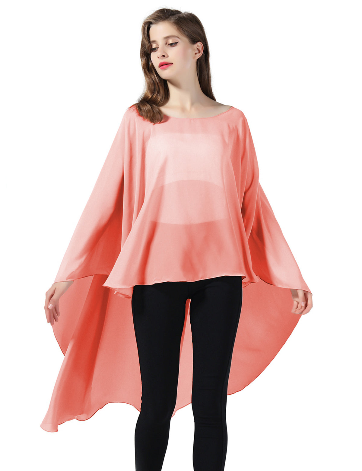chiffon high-low bridal cape shawl showing elegant draping and flowing design