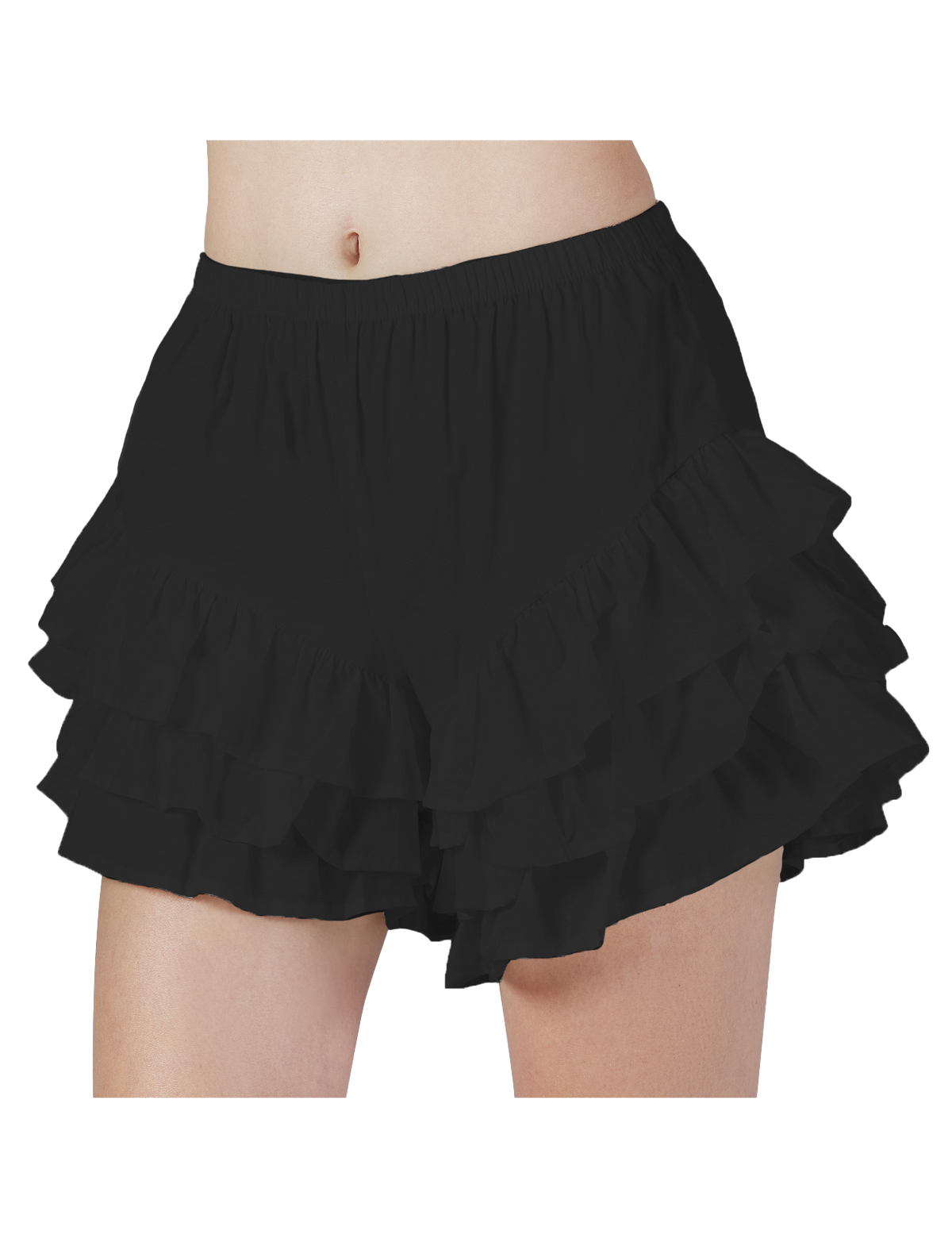 Women's black cotton ruffled bloomers shorts with 3-tier ruffles