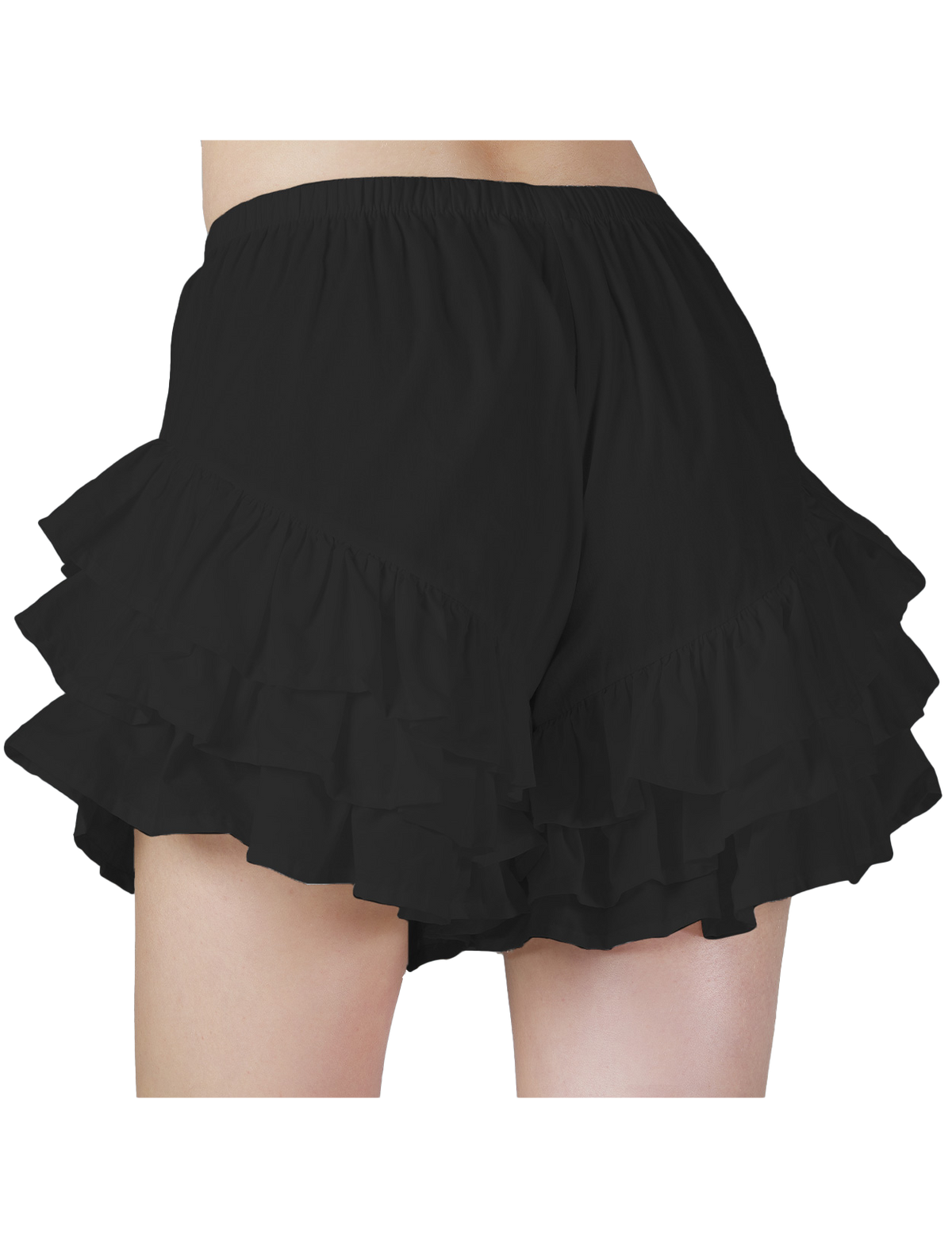 Women's black cotton ruffled bloomers shorts with 3-tier ruffles