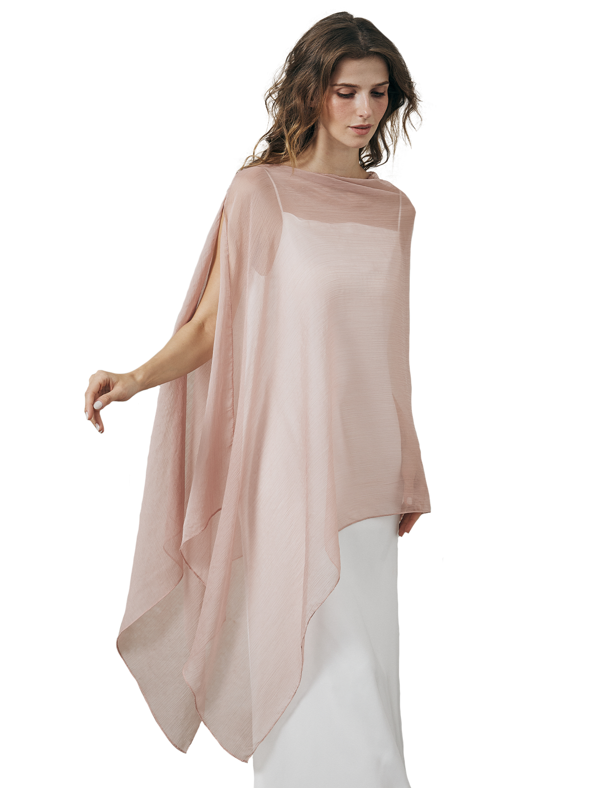 Lightweight sheer bridesmaid shawl in elegant draping style for wedding ceremonies																