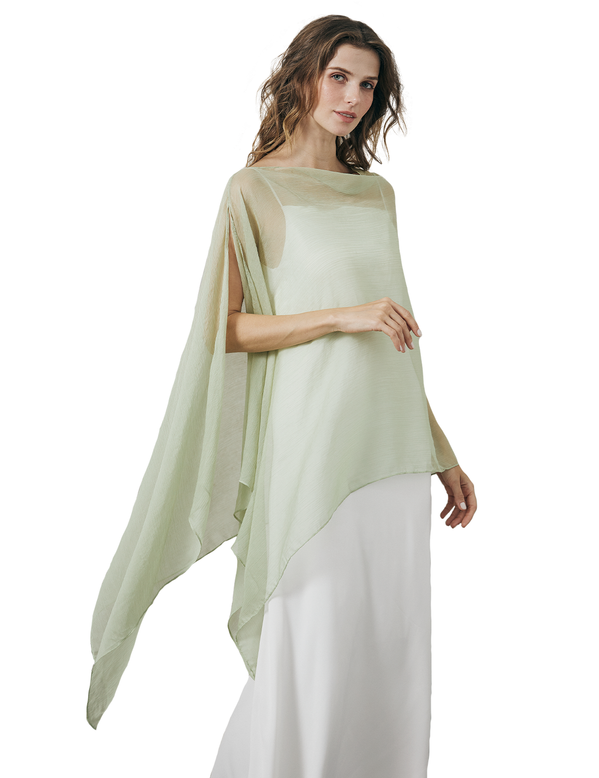 Lightweight sheer bridesmaid shawl in elegant draping style for wedding ceremonies