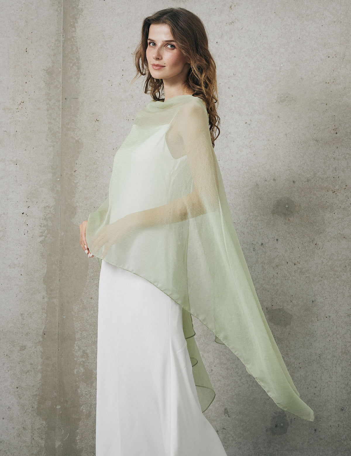 Lightweight sheer bridesmaid shawl in elegant draping style for wedding ceremonies