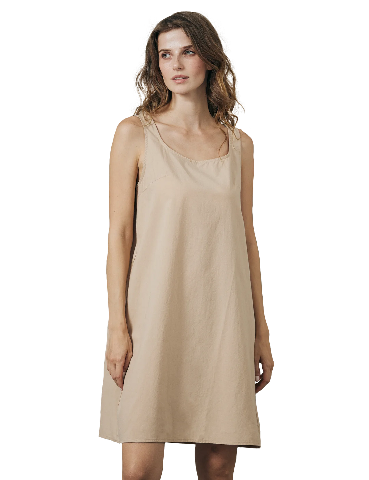 100% cotton full slip with wide straps in nude, comfortable underdress and nightwear for women