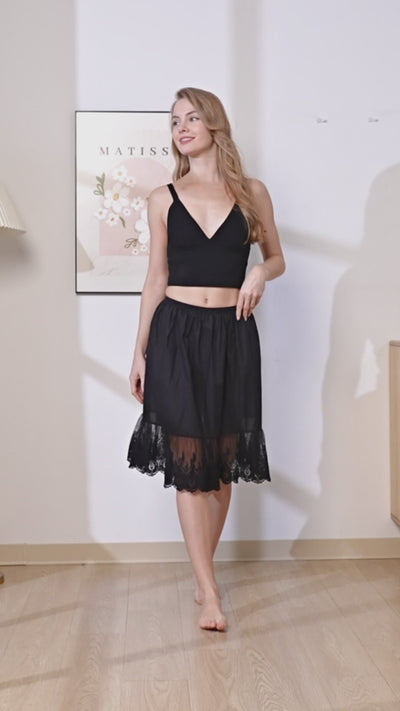 Lace trim cotton half slip knee length vintage style