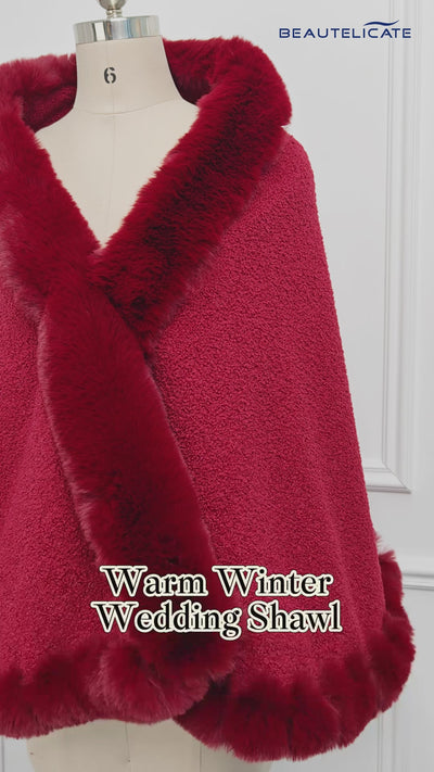 Elegant faux fur bridal shawl for winter weddings