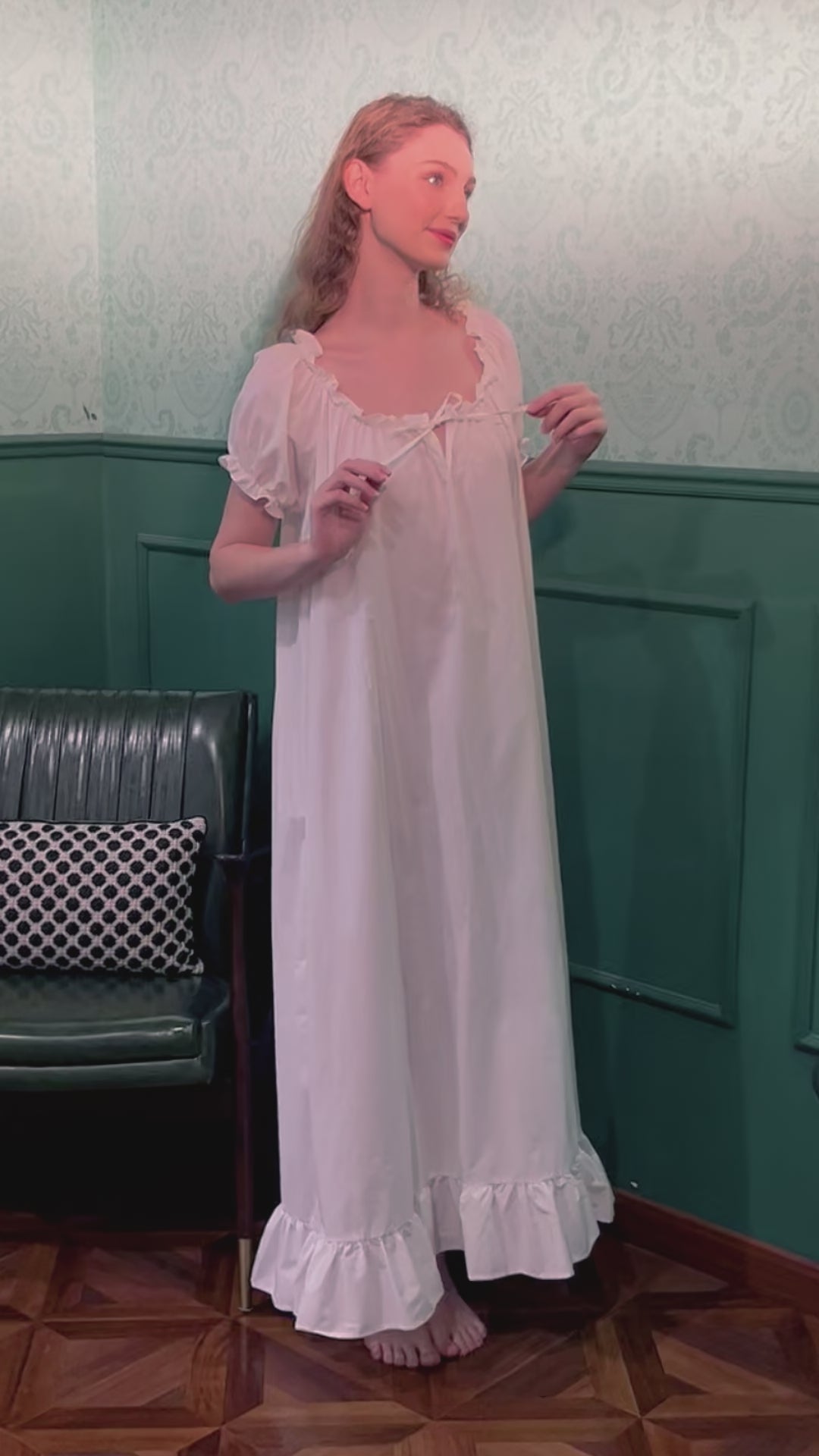 long oversize Victorian cotton maternity nightgown with vintage lace trim