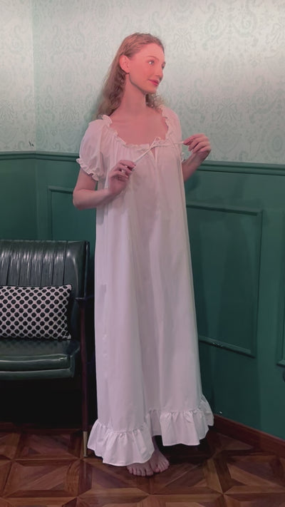 long oversize Victorian cotton maternity nightgown with vintage lace trim