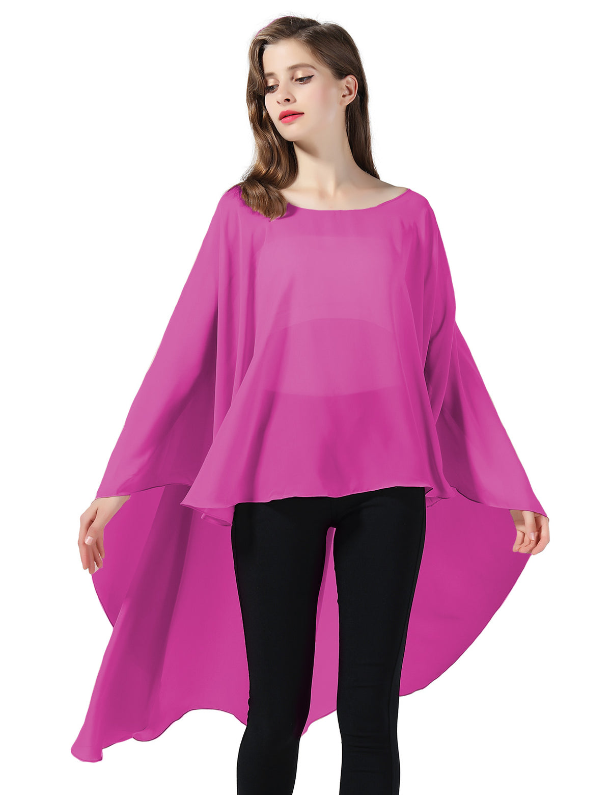 chiffon high-low bridal cape shawl showing elegant draping and flowing design