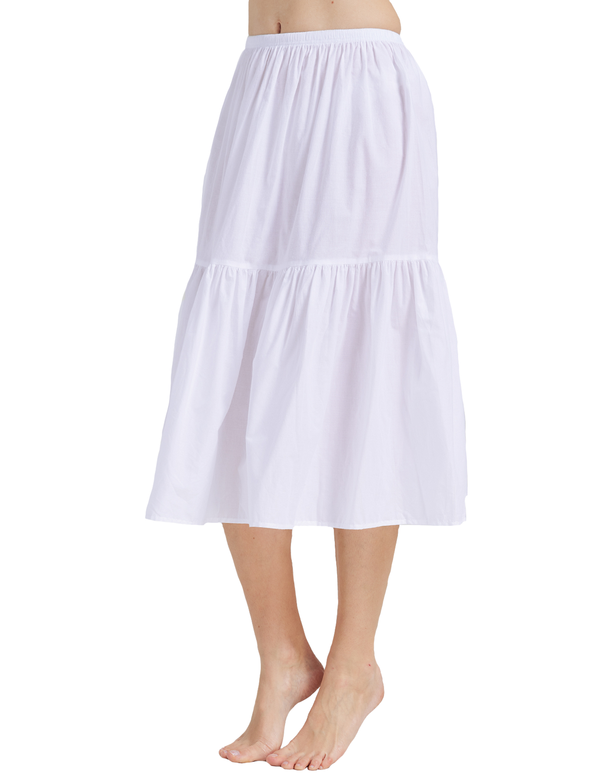 Elegant ivory white vintage cotton half slip tea skirt extender with elastic waistband
