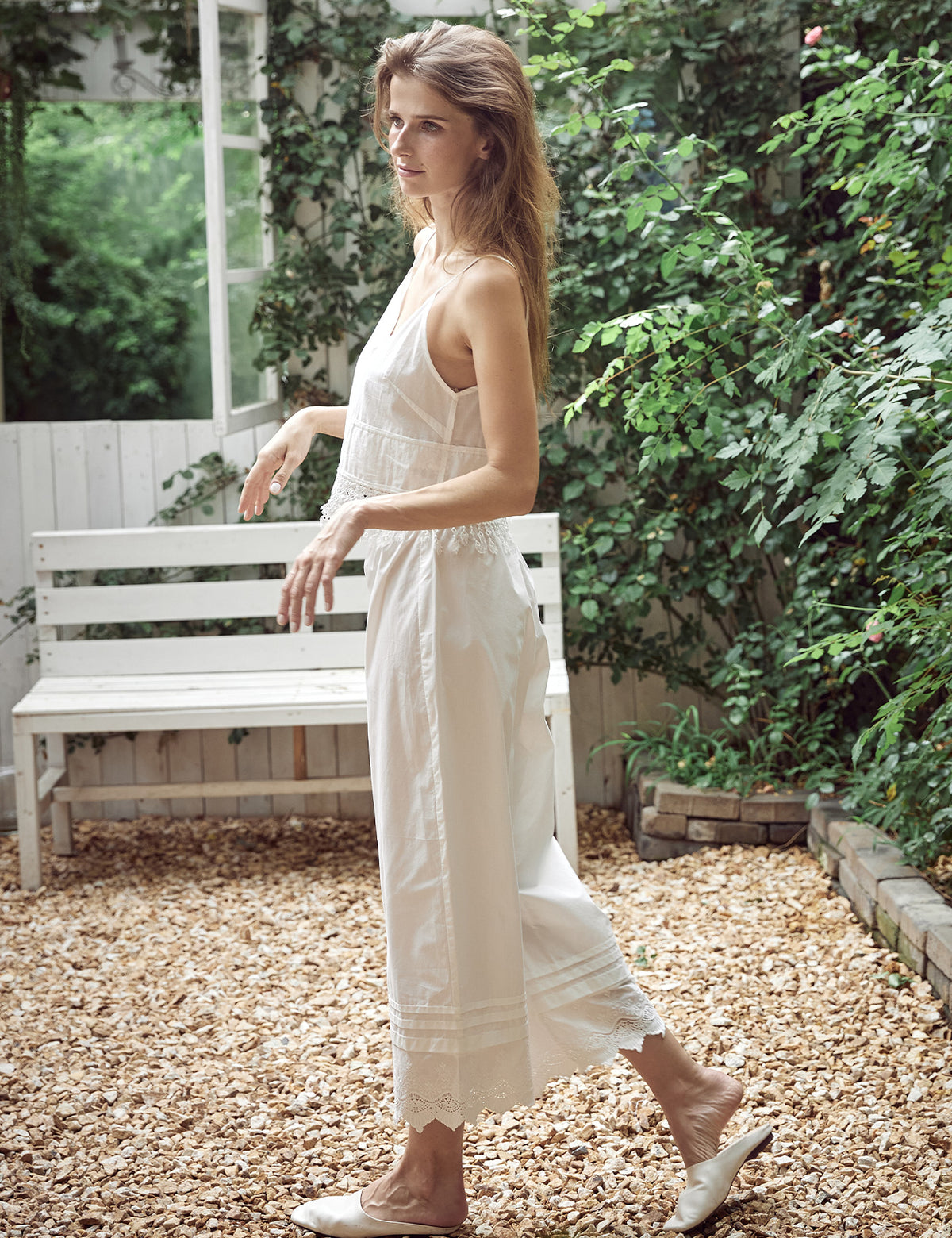 Women's Victorian Lace Trim Cotton Pettipants in white featuring elegant lace detailing and comfortable elastic waistband
