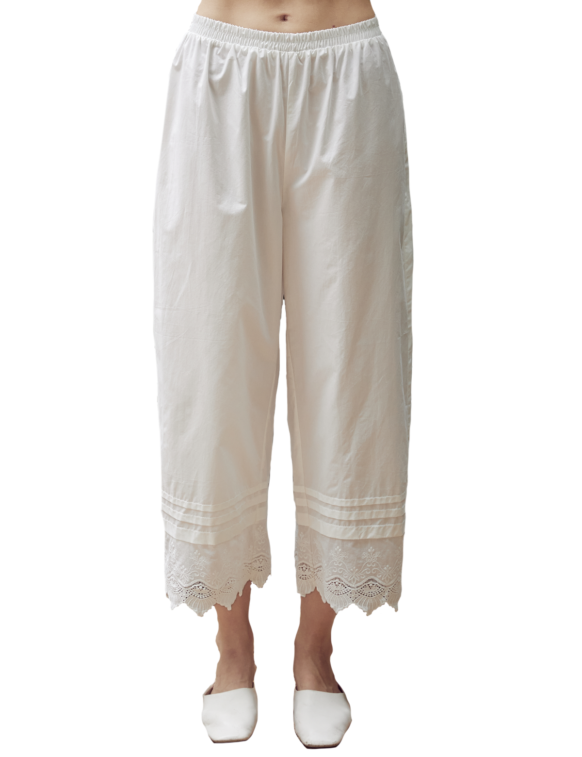 Women's Victorian Lace Trim Cotton Pettipants in white featuring elegant lace detailing and comfortable elastic waistband - main product view