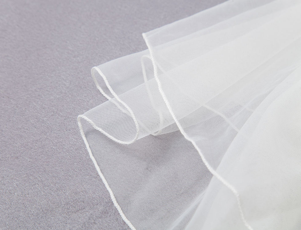 Wedding Bridal Veil with Comb 2 Tier Cut Edge Elbow Fingertip Length Ivory White-V38