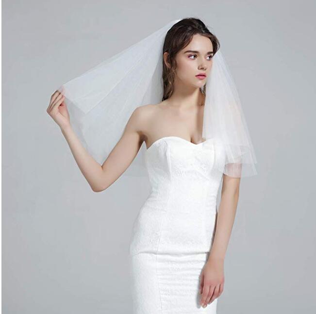 Wedding Bridal Veil with Comb 2 Tier Cut Edge Elbow Length 28" White Ivory-V26.73